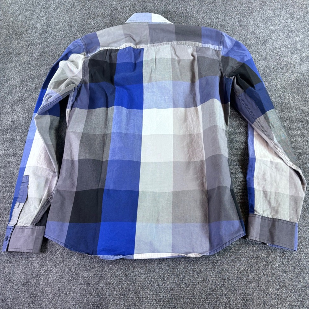 Armani Exchange Button Down Shirt Mens Small Blue Grey Large Check Plaid Fitted - Picture 2 of 8